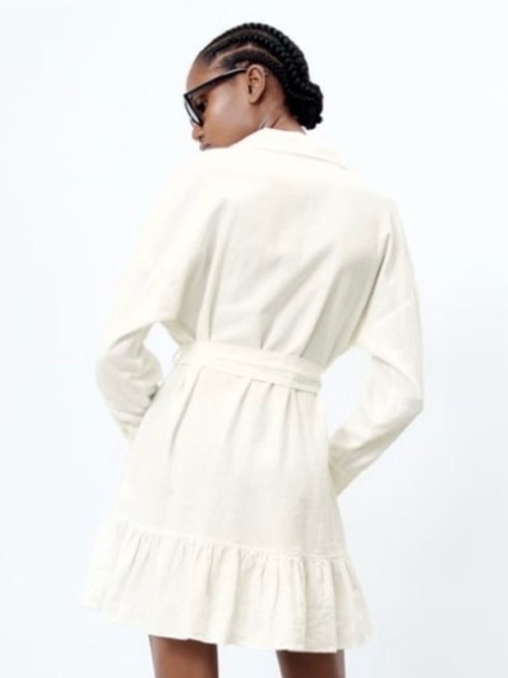 Zara White Button-Front Shirt Dress with Waist Tie - Picture 2 of 6
